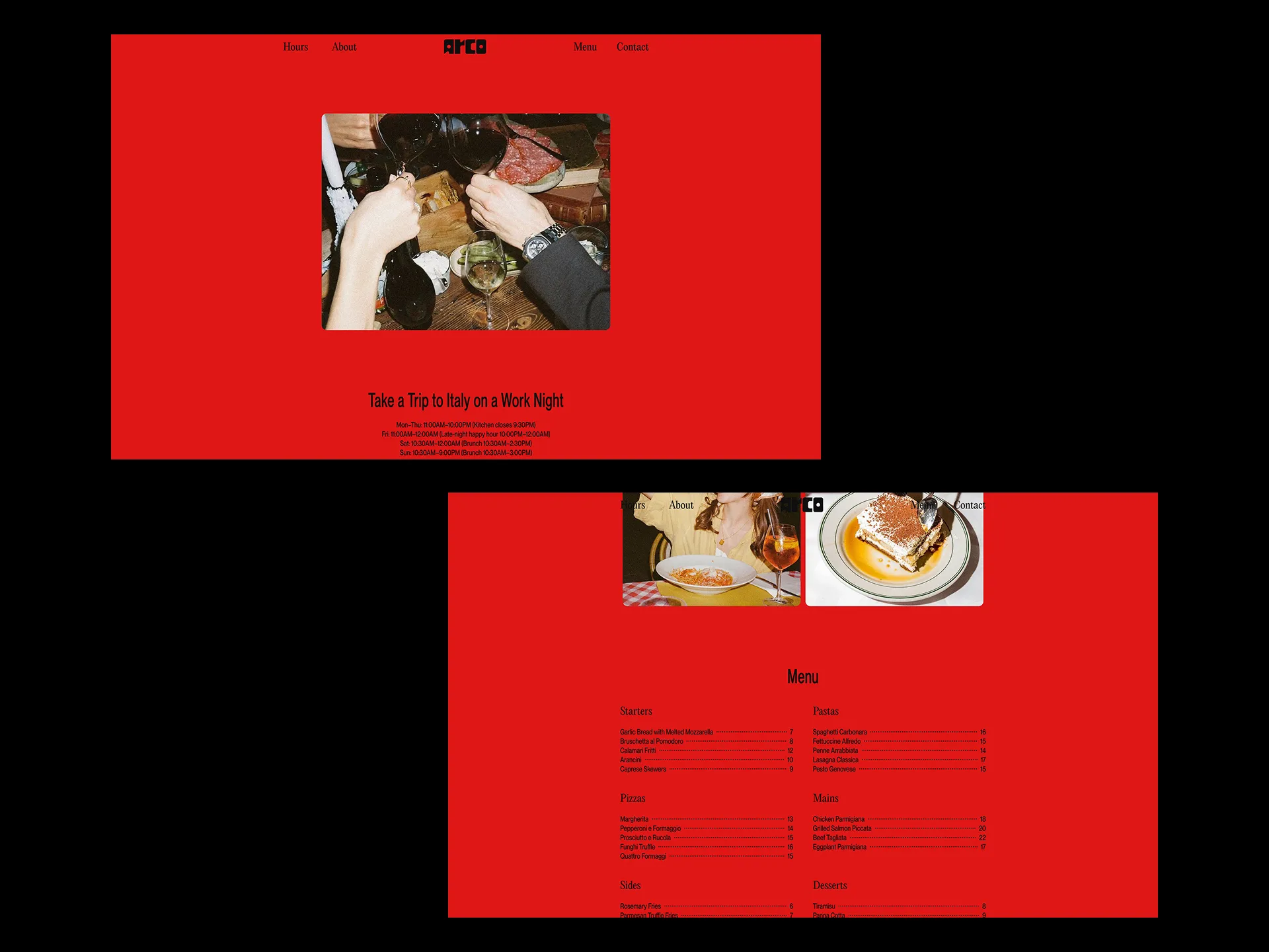 ARCO Website Hero and Menu Section Screenshots