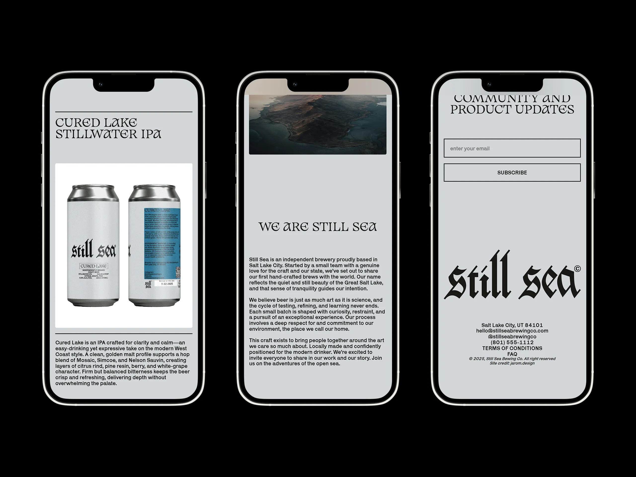 Website Mobile Cured Lake Beer Page, About Page, Footer Section Device Mockups